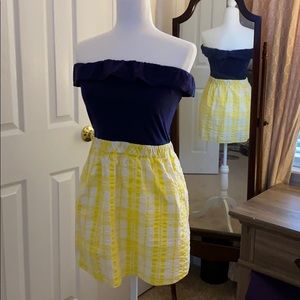 Lilly Pulitzer Strapless Navy and Yellow Dress M